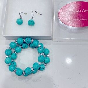 Set earings and 2 bracelet turquoise and silver new in box